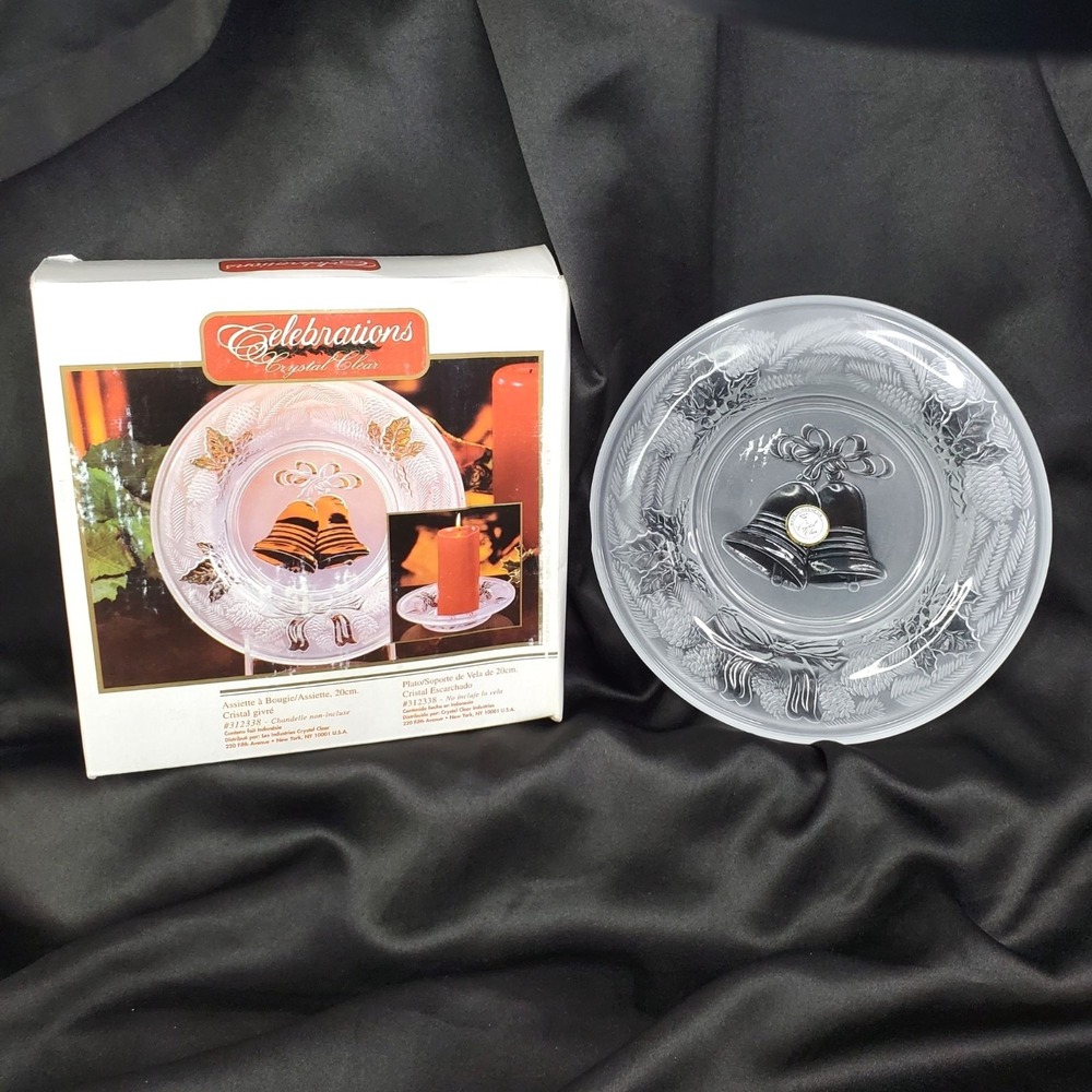 VTG Celebrations Crystal Clear‎ 8" Season Greetings Candle Plate/Dish Holiday